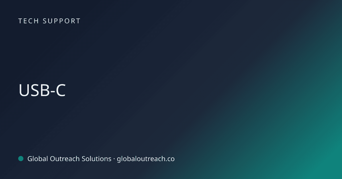Illustrated cover image for the Tech Support article "USB-C" on Global Outreach Solutions blog