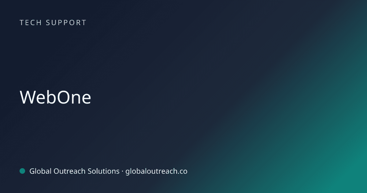 Illustrated cover image for the Tech Support article "WebOne" on Global Outreach Solutions blog