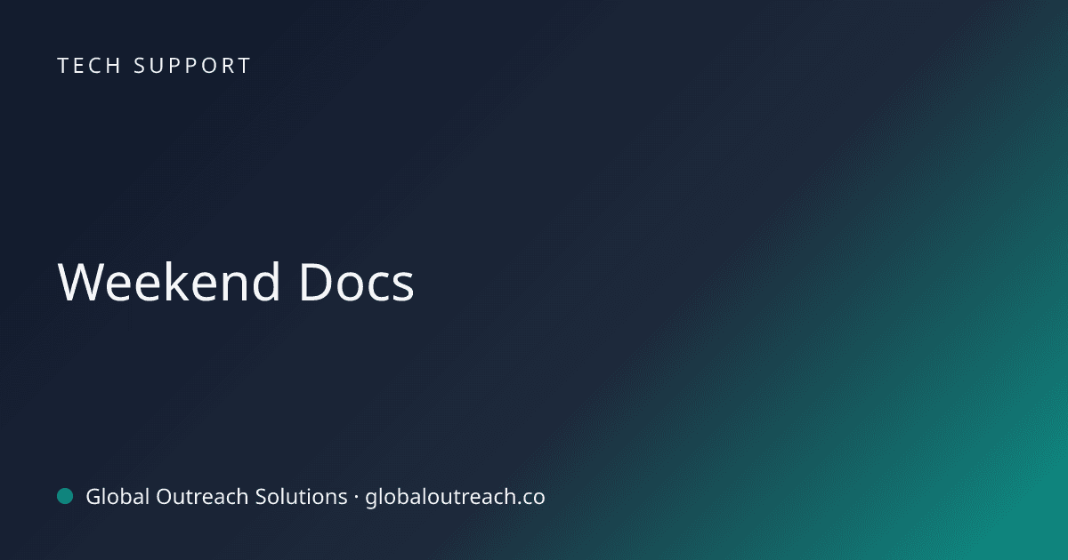 Blog article cover image: "Weekend Docs" in Tech Support