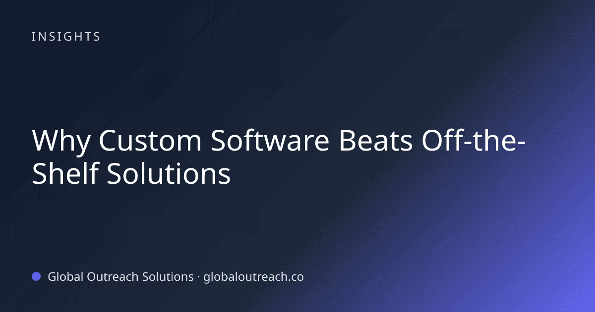 Illustrated cover image for the business technology article "Why Custom Software Beats Off-the-Shelf Solutions" on Global Outreach Solutions blog