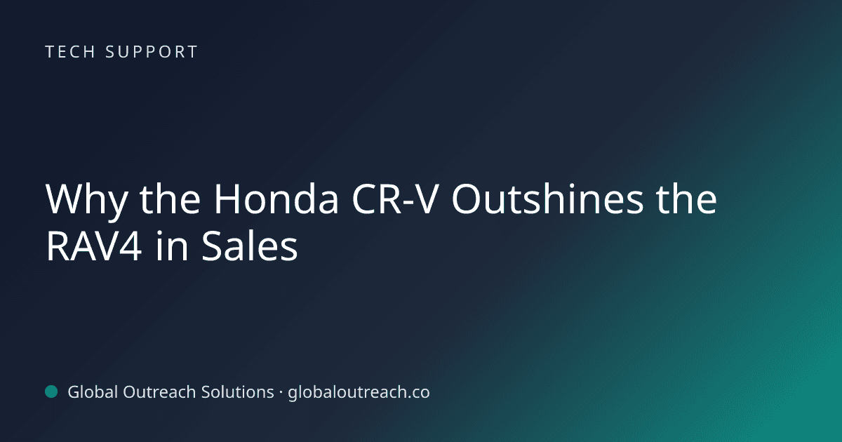 Illustrated cover image for the Tech Support article "Why the Honda CR-V Outshines the RAV4 in Sales" on Global Outreach Solutions blog
