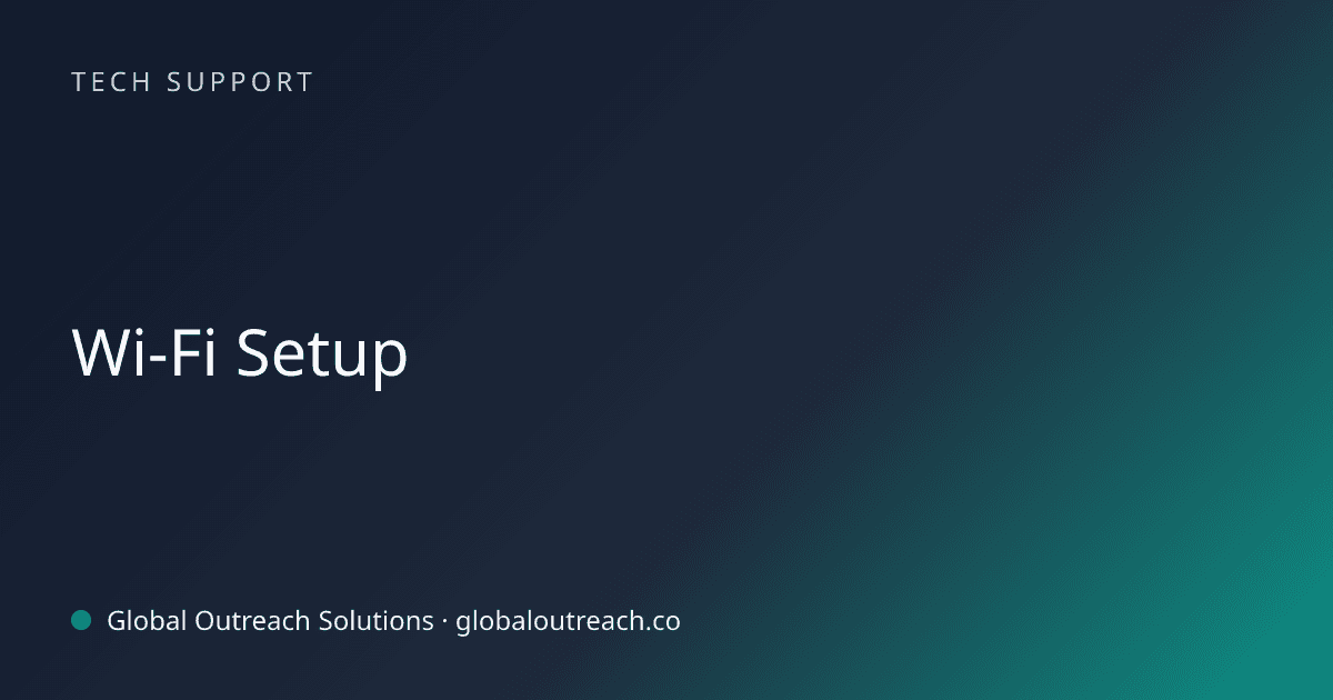 Illustrated cover image for the Tech Support article "Wi-Fi Setup" on Global Outreach Solutions blog