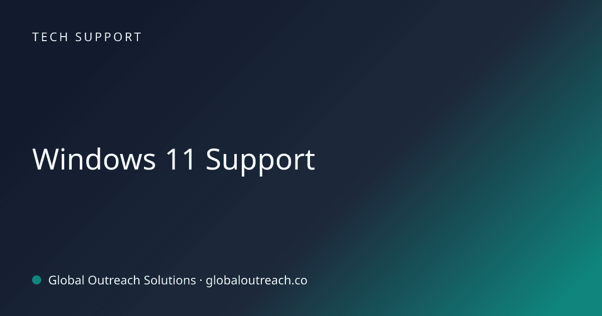 Blog article cover image: "Windows 11 Support" in Tech Support