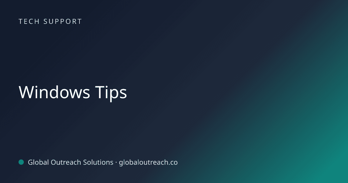 Blog article cover image: "Windows Tips" in Tech Support