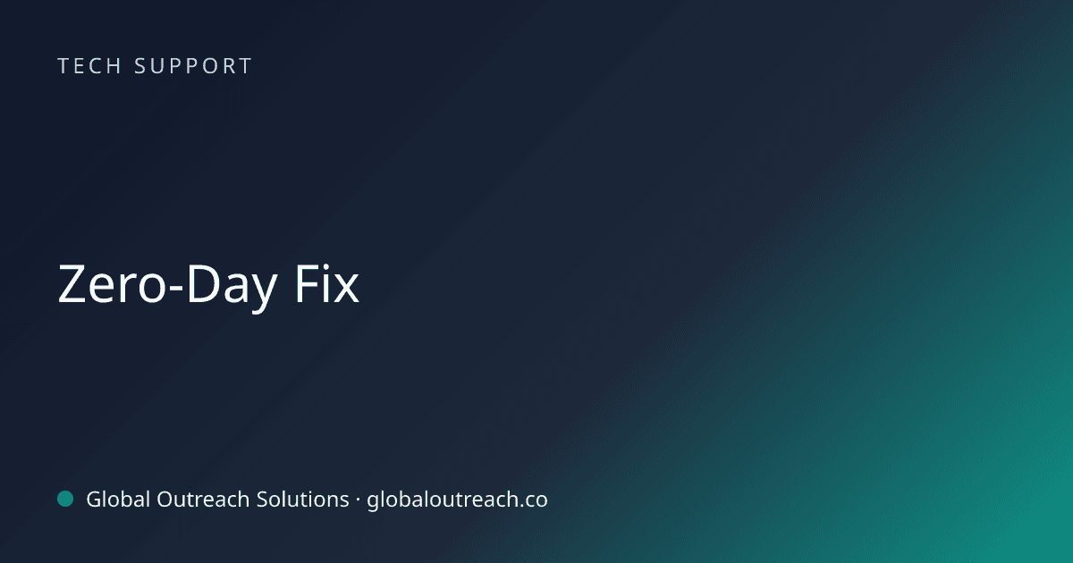 Blog article cover image: "Zero-Day Fix" in Tech Support