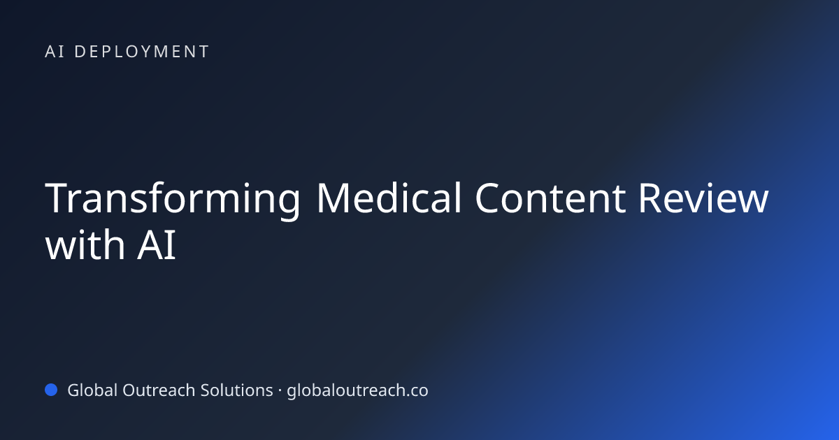 Related article cover image: "Transforming Medical Content Review with AI" (AI Deployment)